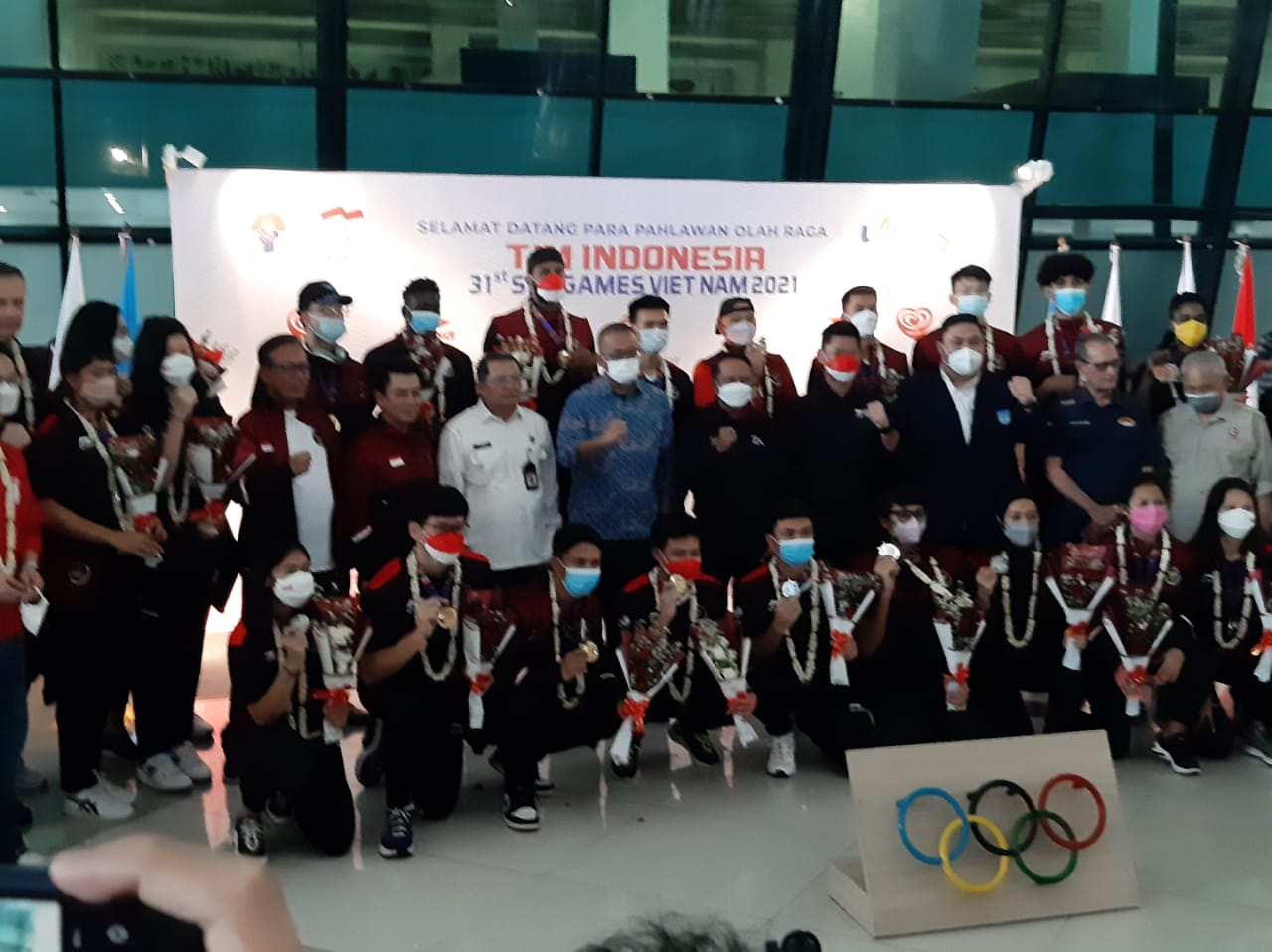 Penyambutan Atlet Indonesia di Bandara Soekarno-Hatta. (Foto: Kanugrahan)