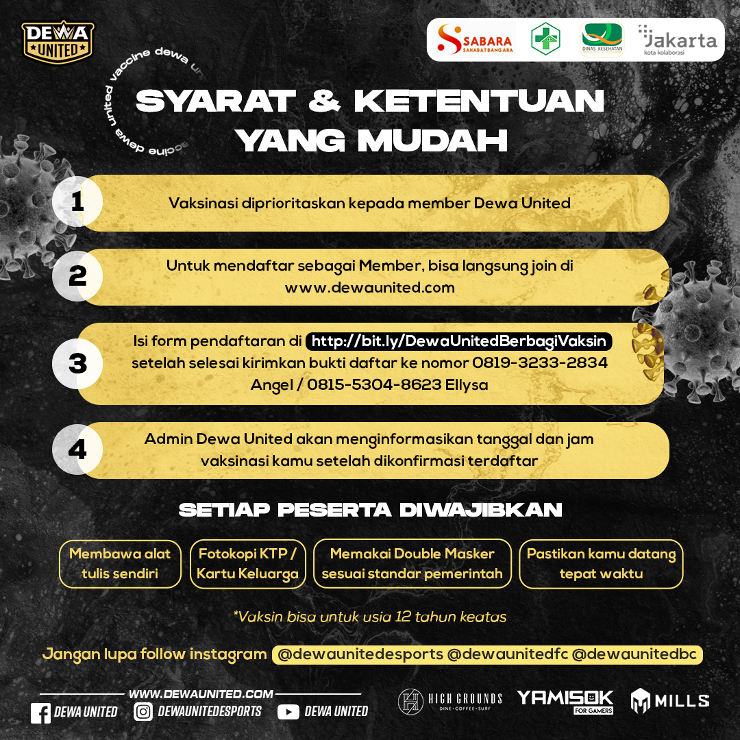 Cara daftar vaksin gratis dari Dewa United. (Foto ISt)