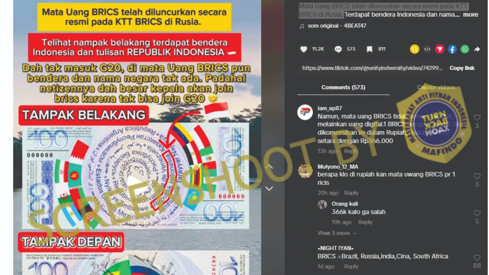 [HOAKS atau FAKTA] : Mata Uang BRICS Sudah Rilis, Ada Gambar Bendera Indonesia