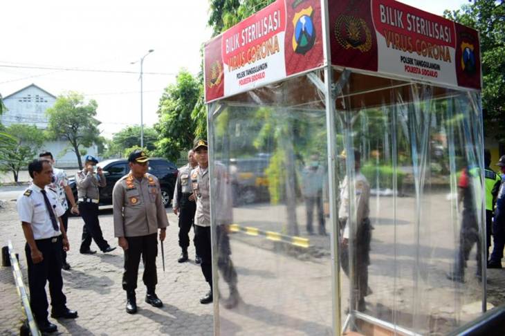 Kesiapan posko mudik dalam rangka mengantisipasi penyebaran virus corona atau COVID-19 di Sidoarjo (Antarajatim/Polresta Sidoarjo/IS)