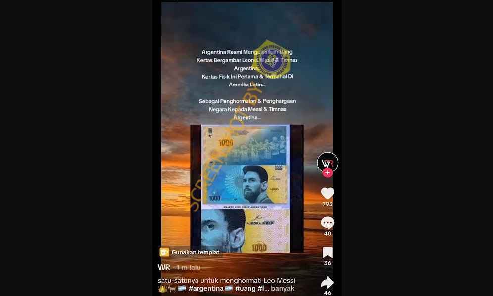 [HOAKS atau FAKTA] : Gambar Lionel Messi Dipasang di Mata Uang Argentina