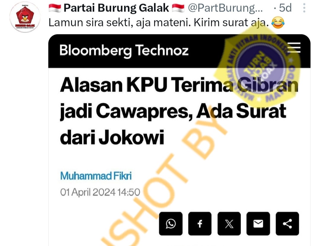 [HOAKS atau FAKTA]: KPU Loloskan Gibran Cawapres karena Surat Pribadi Jokowi