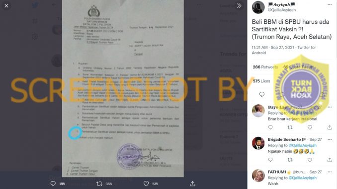 Tangkapan layar hoaks. (Foto: Antara)