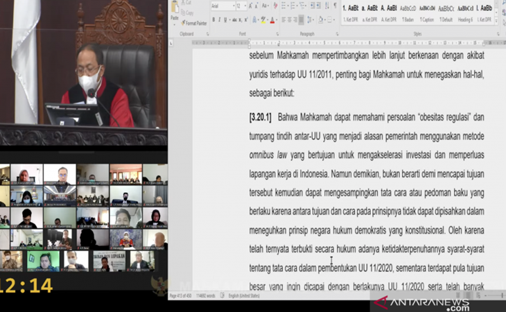 MK Larang Pemerintah Terbitkan Aturan Pelaksana Baru Terkait UU Cipta Kerja