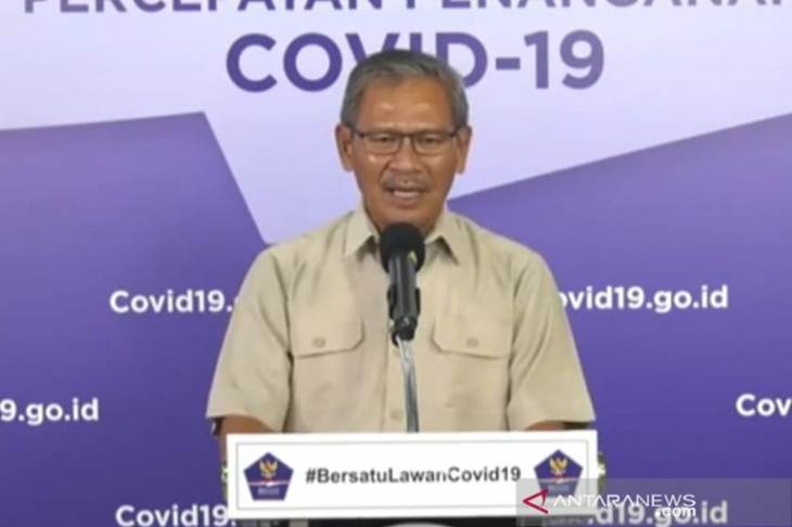 A screen grab of a virtual press briefing conducted by government spokesperson for COVID-19 handling, Achmad Yurianto, on Monday (May 11, 2020). (ANTARA/Dewanto Samodro)