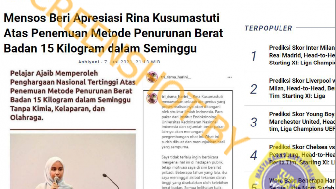 [HOAKS atau FAKTA]: Turunkan Berat Badan 15 Kg Seminggu Dapat Penghargaan Mensos