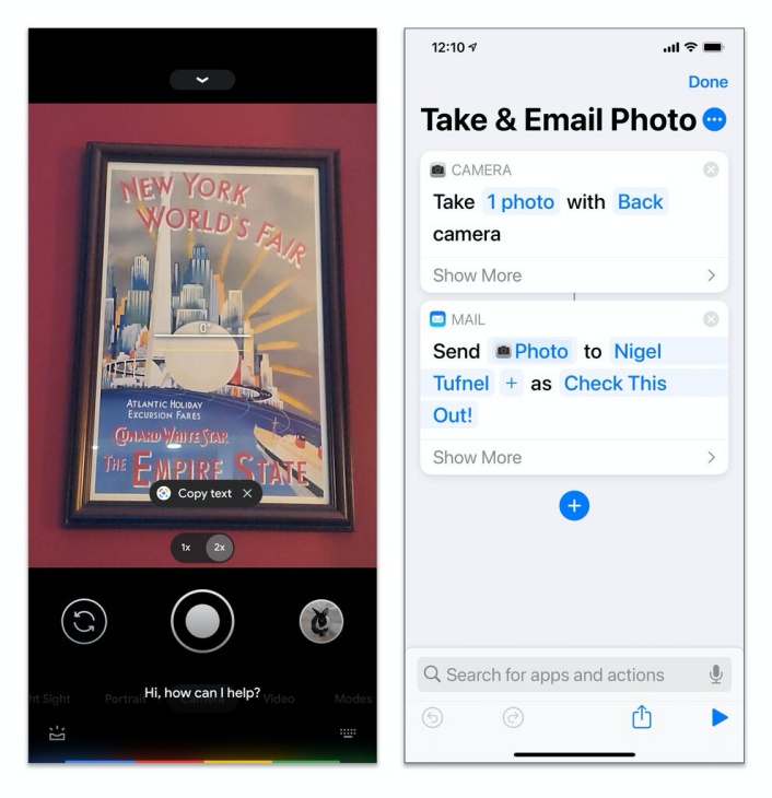 Fitur Google Assistant dengan Voice Command (kiri) dan bantuan Siri (kanan). (Foto NY Times)
