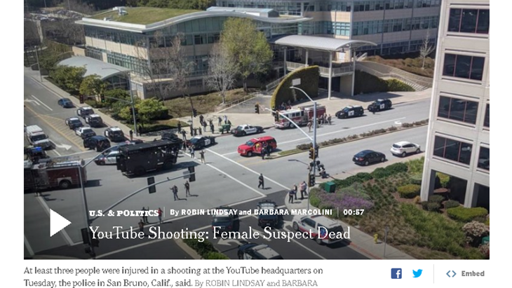 Lokasi penembakan di markas Youtube. (Screenshot nytimes.com)