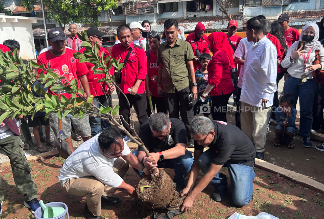 Sekjen PDIP Tanam Pohon Saat Blusukan ke Rusun Tanah Tinggi Jakarta