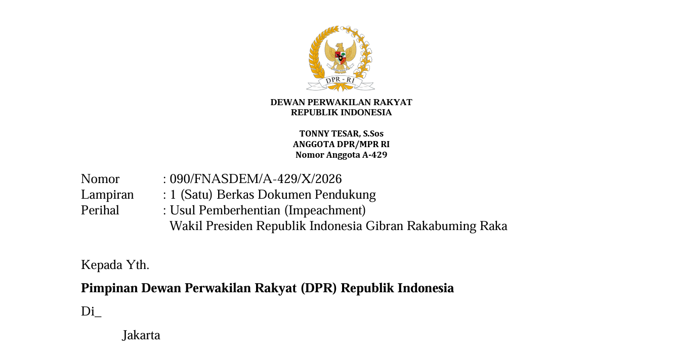 Viral Surat Pemakzulan Wapres Gibran, Bos-Bos Senayan Heboh Cari Klarifikasi!