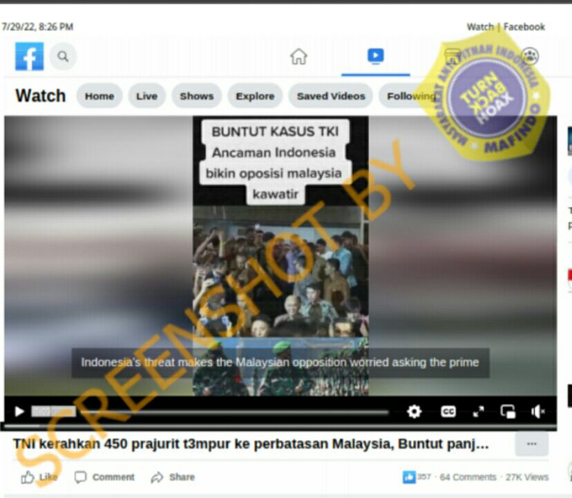 [HOAKS atau FAKTA] Buntut Kasus TKI, Indonesia Kirim 450 Prajurit ke Perbatasan Malaysia