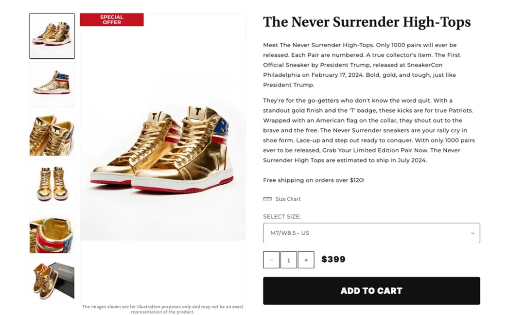 Sepatu sneaker dibanderol sekitar Rp 6,2 juta. (Foto: GetTrumpSneakers.com)