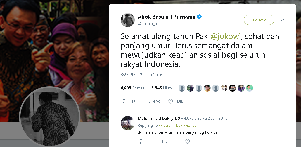 Ultah Jokowi Trending Topik Twitter, Intip Ucapan Selamat dari Ahok