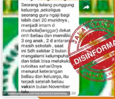 [HOAKS atau FAKTA]: Guru Ngaji di Kalsel Lumpuh Setelah Divaksin COVID-19