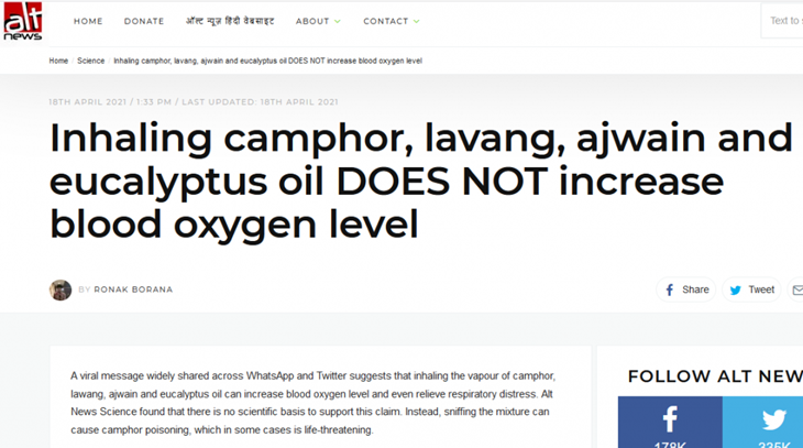 Tangkapan layar soal pemberitaan hoaks mengunyah cengkeh bisa tingkatkan kadar oksigen di situs Altnews. (Foto: MP/Turnbackhoax.id)