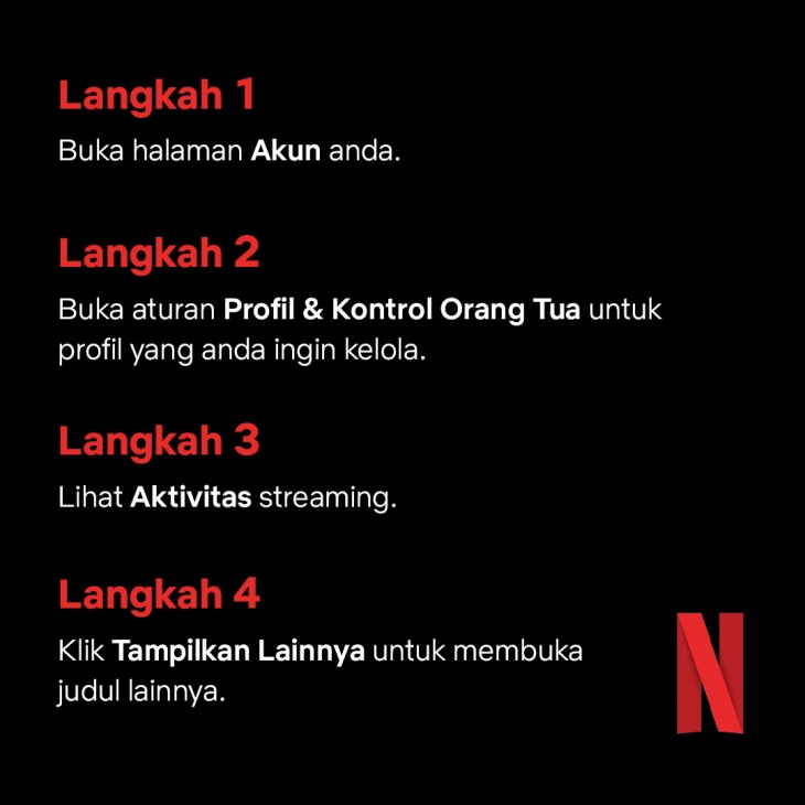 Cara Mengakses Aktivitas Streaming pada Profil Anak. (Foto Ist)