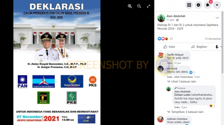 [HOAKS atau FAKTA]: Anies-Ganjar Resmi Diusung Maju di Pilpres 2024