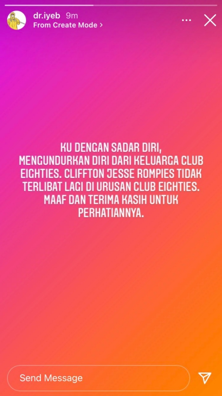 Cliffton Rompies Hengkang dari Clubeighties?