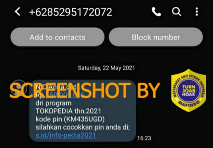 Pesan ini adalah informasi yang salah. (Foto: Mafindo)