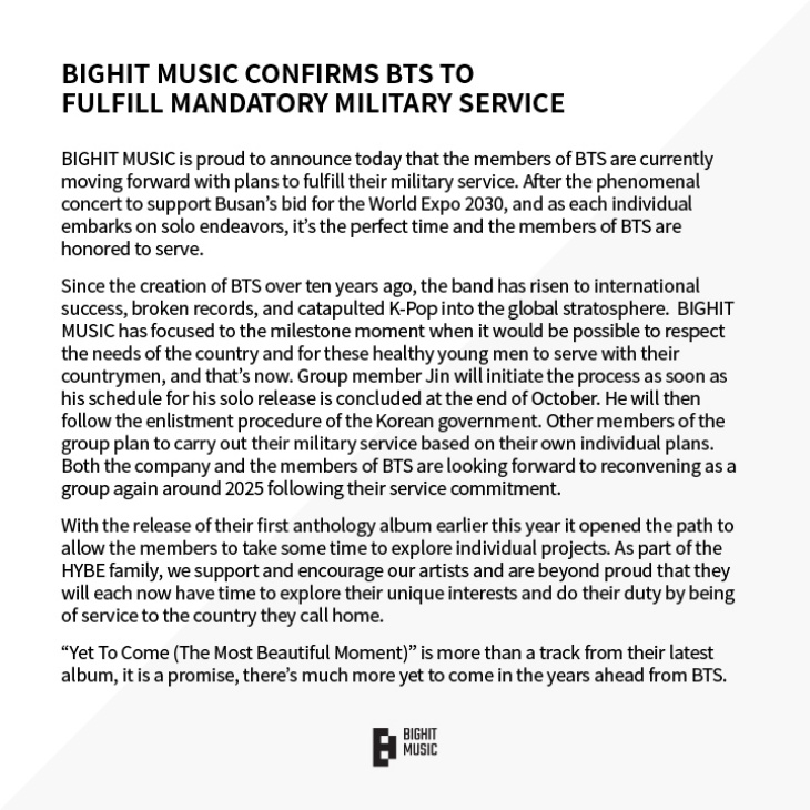 Jalani Wajib Militer, BTS Resmi Hiatus hingga 2025