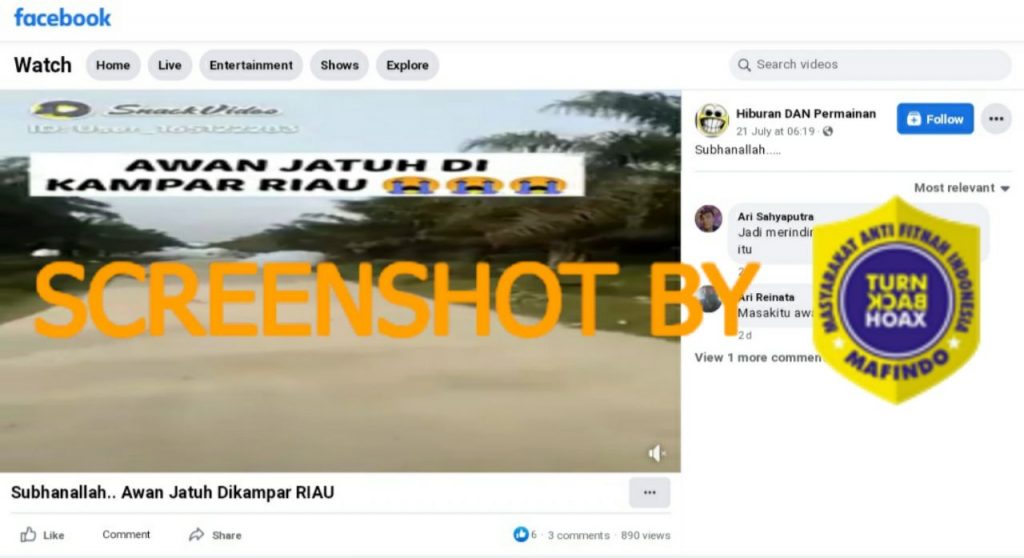 [HOAKS atau FAKTA] Awan Jatuh di Kampar Riau