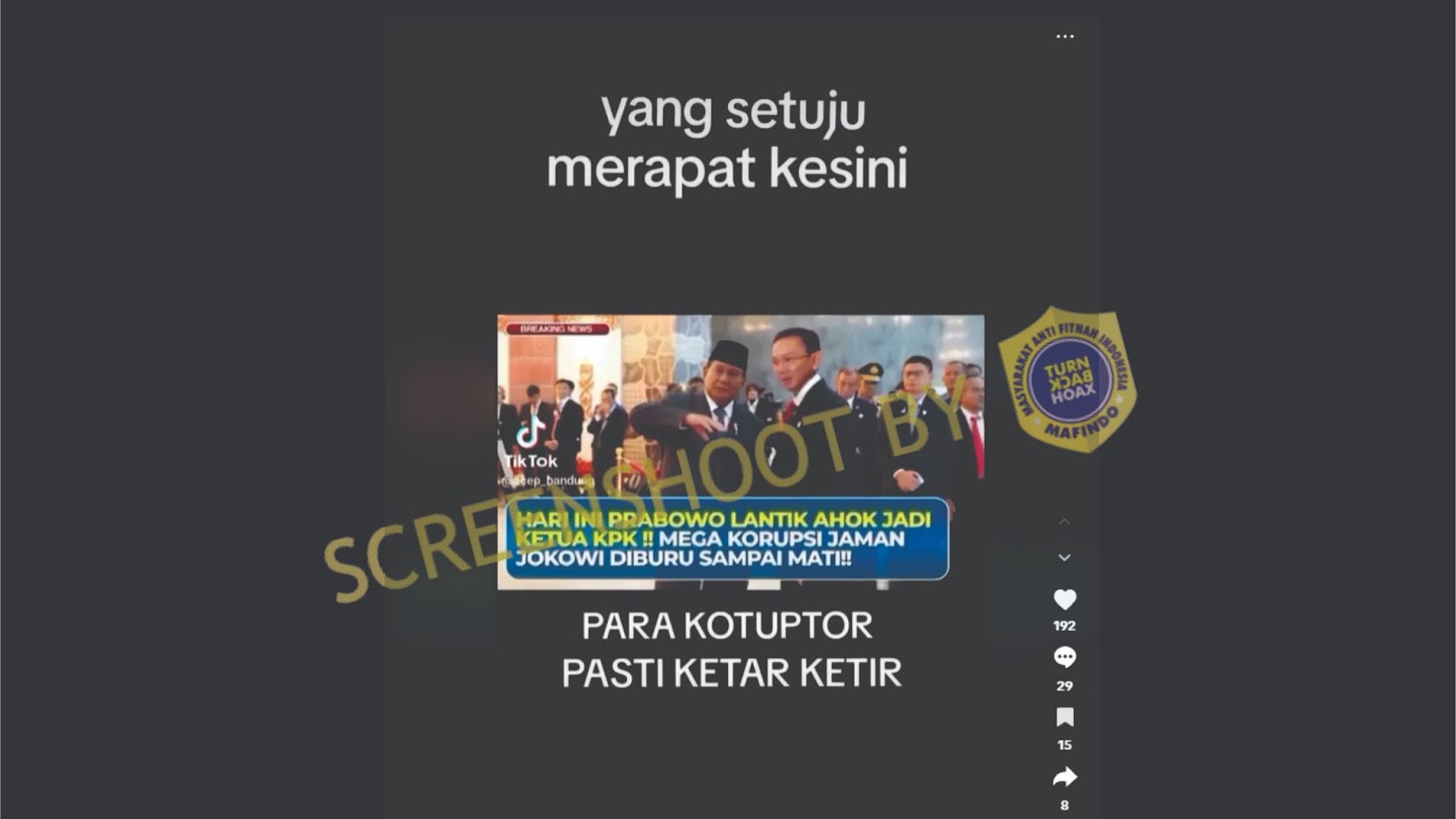 [HOAKS atau FAKTA]: Diminta Prabowo jadi Ketua KPK, Ahok Kejar Koruptor di Era Jokowi