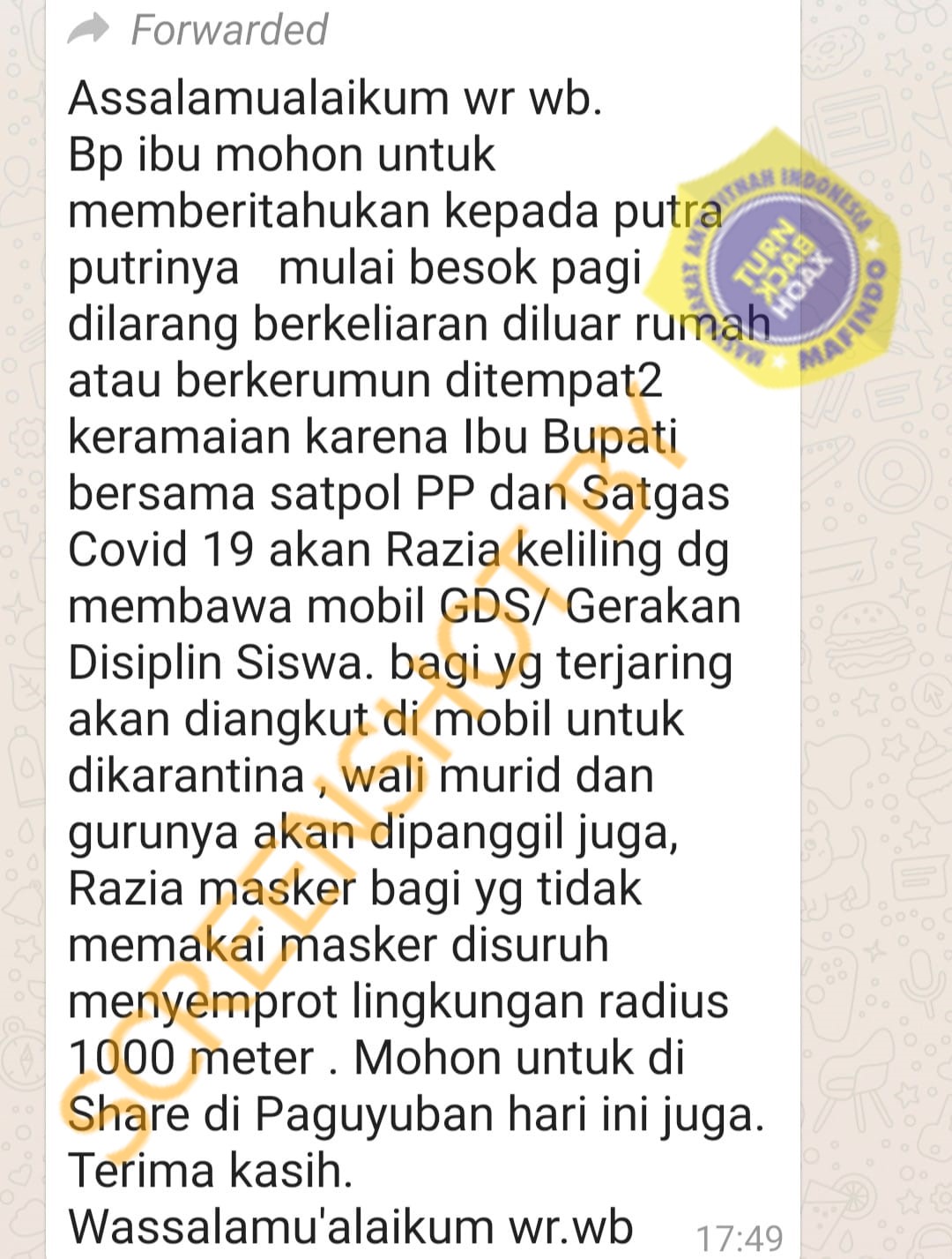 Tangkapan layar hoaks.