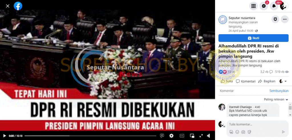 [HOAKS atau FAKTA]: Jokowi Pimpin Langsung Pembekuan DPR