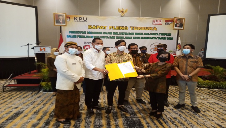 KPU Solo, Jawa Tengah menetapkan Gibran Rakabuming Raka dan Teguh Prakosa sebagai pemenang Pilwakot 2020, Kamis (21/1). (MP/Ismail)