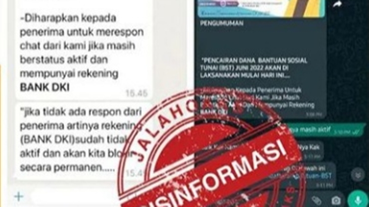 [HOAKS atau FAKTA]: Informasi Bantuan Sosial Pemprov DKI Dikirim lewat WA