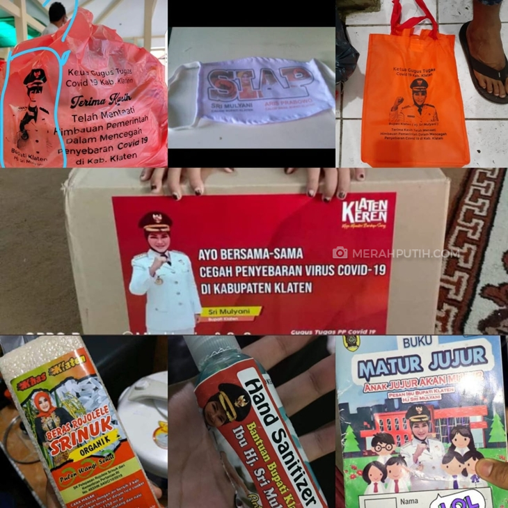  Bantuan hand sanitizer dengan foto gambar Bupati Klaten Sri Mulyani (MP/Istimewa)