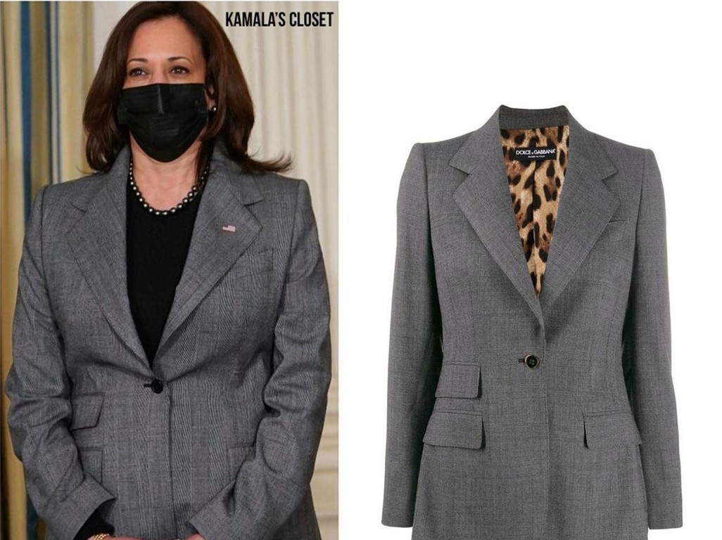 Kamala mengenakan setelan Dolce & Gabbana pada pekan pertama di Gedung Putih (Instagram/@kamalascloset)