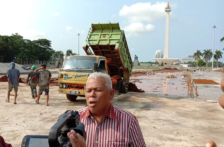 Anggota DPRD DKI Jakarta inspeksi mendadak revitalisasi Monas. (Foto: MP/Asropih)