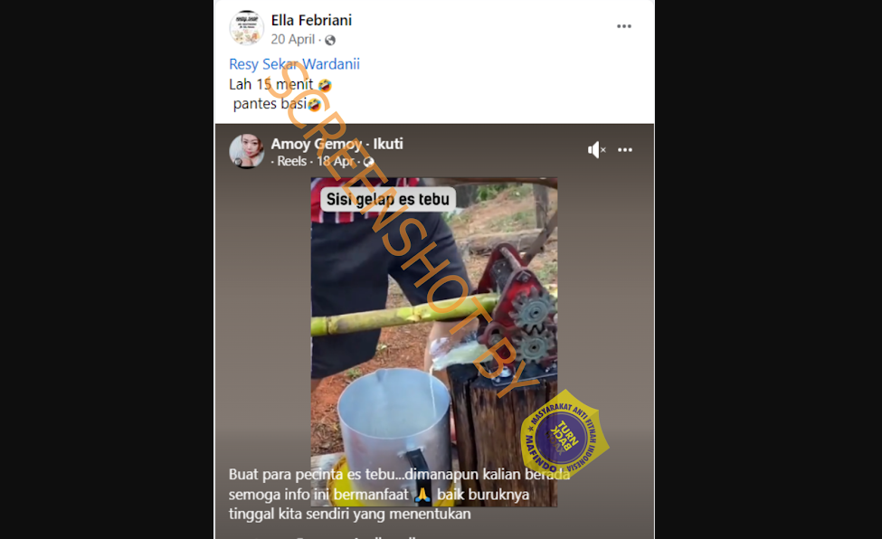 [HOAKS atau FAKTA]: Dalam 15 Menit, Air Tebu Akan Berubah Menjadi Racun