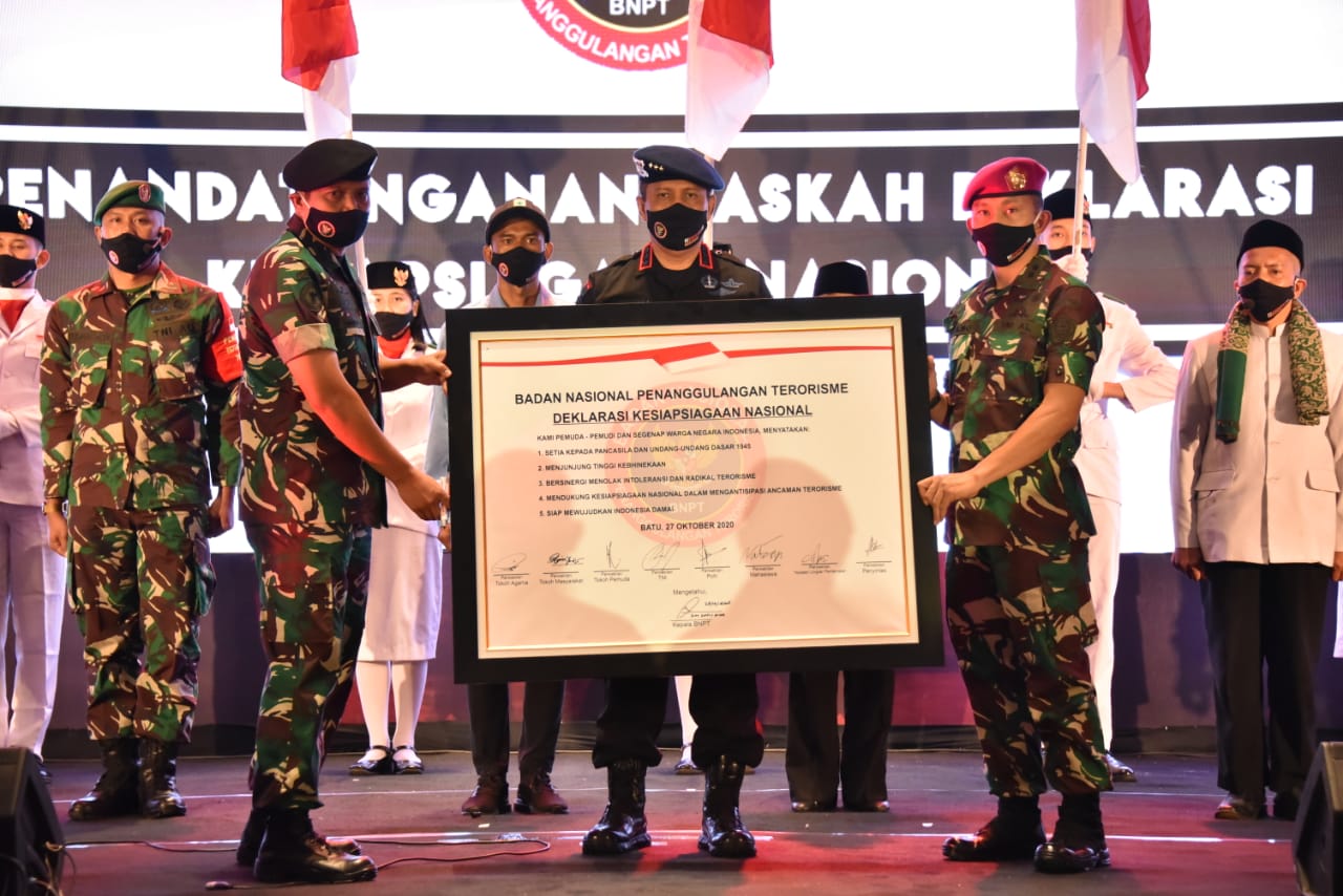 Badan Nasional Penanggulangan Terorisme (BNPT) menyelenggarakan Deklarasi Kesiapsiagaan Nasional BNPT Tahun 2020, di Golden Tulip Holland Resort, Kota Batu, Jawa Timur, Selasa (27/10).