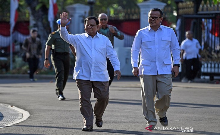 Prabowo Subianto dan Edhy Prabowo saat bertandang ke Istana Negara