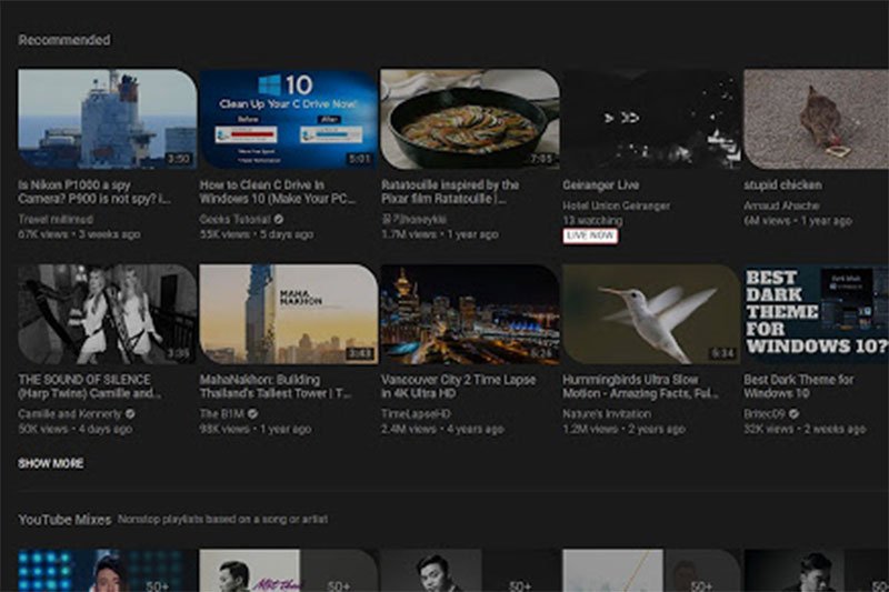 Tampilan YouTube dalam mode gelap (Dark Mode) di perambah Chrome. (ANTARA News/Google) 