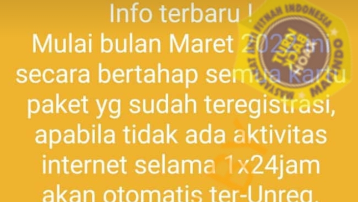 [HOAKS atau FAKTA]: Kominfo Unregistrasi Kartu Paket jika Tidak Ada Aktivitas Internet 1×24 Jam