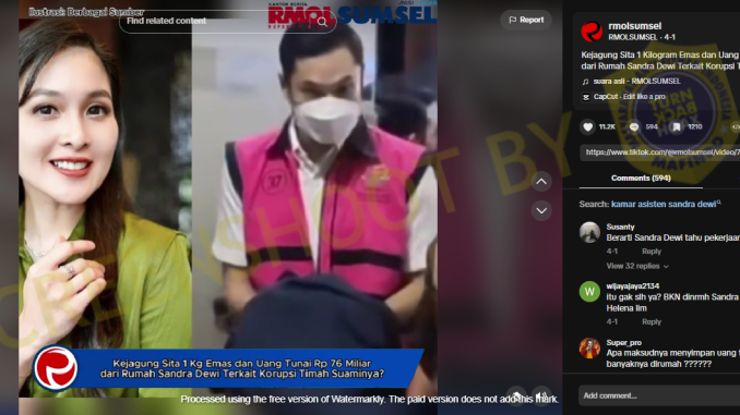 [HOAKS atau FAKTA] : Jaksa Sita Uang Rp 76 Miliar dan 1 Kilogram Emas dari Rumah Harvey Moeis