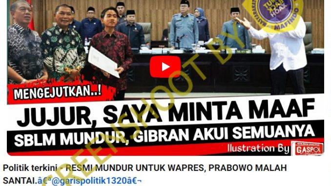 [HOAKS atau FAKTA] : Jelang Pelantikan jadi Wapres, Gibran Putuskan Mundur