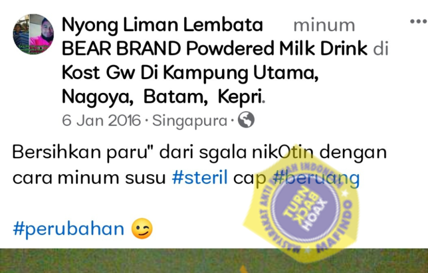 [HOAKS atau FAKTA]: Minum Susu Beruang Bersihkan Paru-Paru Perokok