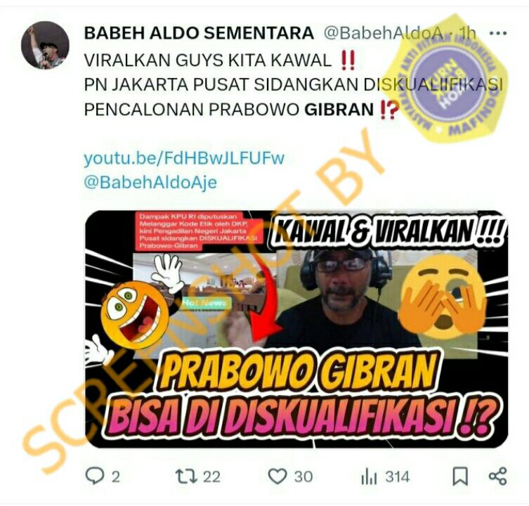 [HOAKS atau FAKTA]: Pengadilan Diskualifikasi Gibran dari Pemilu 2024