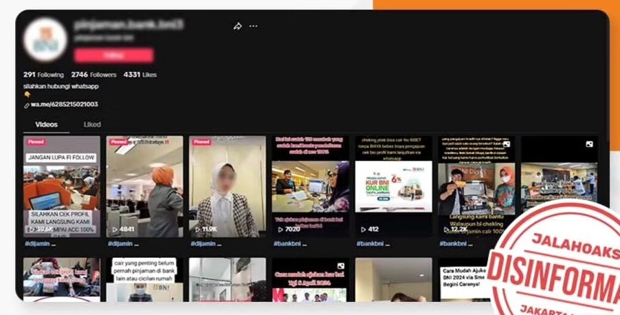 [HOAKS atau FAKTA] TikTok BNI Tawarkan Pinjaman Via WhatsApp