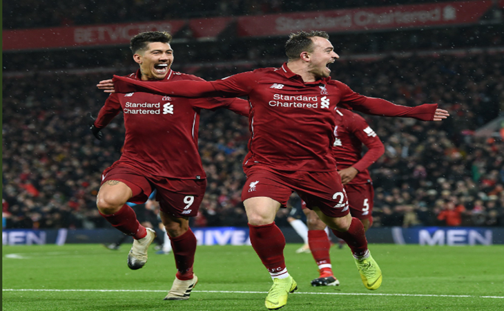 Shaqiri merayakan golnya ke gawang MU