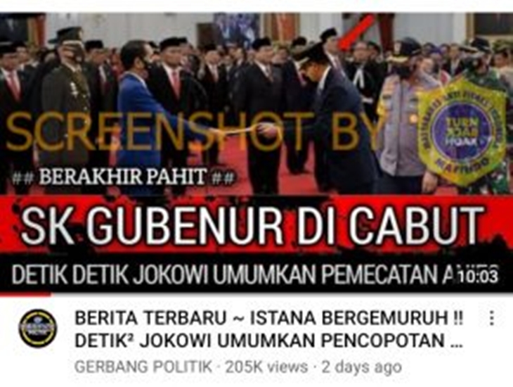 Tangkapan layar hoaks soal Jokowi copot Anies sebagai Gubernur DKI. (Foto: MP/Turnbackhoax.id)