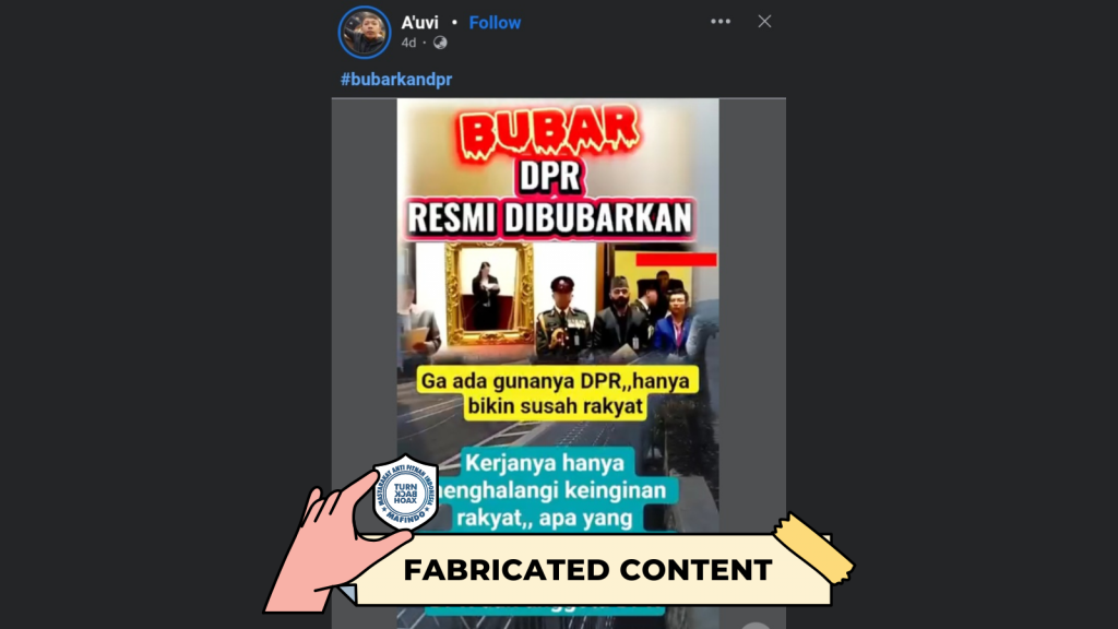 [HOAKS atau FAKTA]: DPR Dibubarkan Karena Dianggap Tak Berguna dan Selalu Menghalangi Rakyat