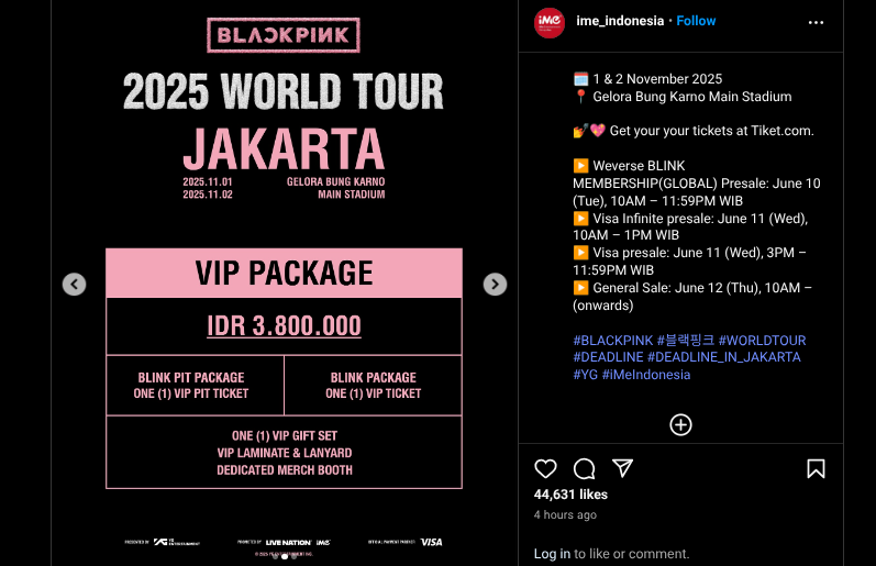 Harga Tiket BLACKPINK Jakarta 2025