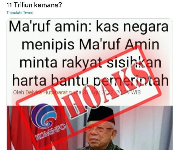 [HOAKS atau FAKTA]: Wapres Sebut Kas Negara Menipis