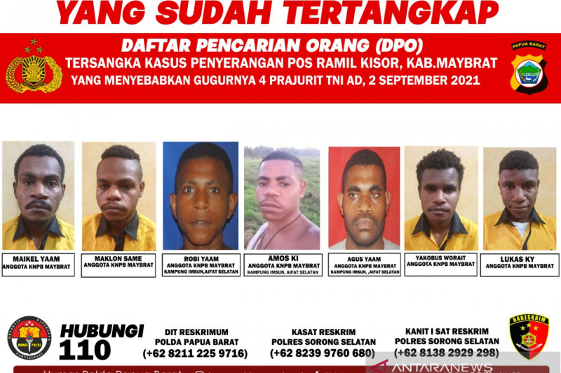 Polda Papua Barat Tangkap 5 Anggota KNPB yang Tewaskan 4 Anggota TNI AD