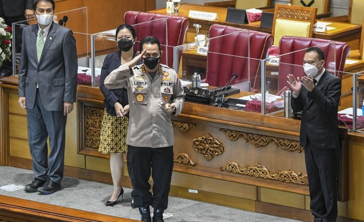 Komjen Listyo Sigit Prabowo setelah fit and proper test di Komisi III DPR. ANTARA PHOTO/Galih Pradipta/foc.